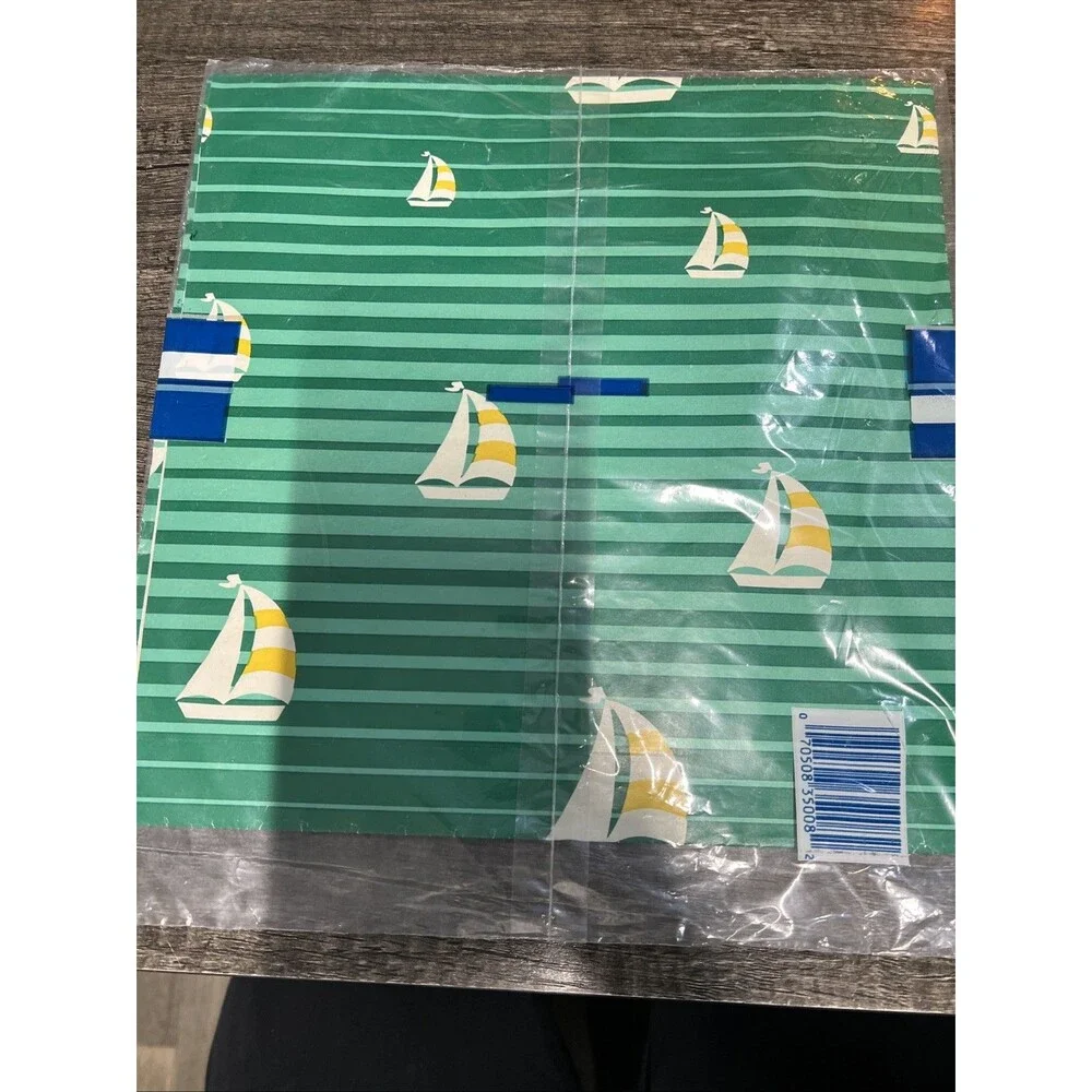 Vintage︱BOATS︱Gift Wrap︱CLEO︱2 Sheets 8.3 sq ft︱Green Boating Theme︱New in Pkg